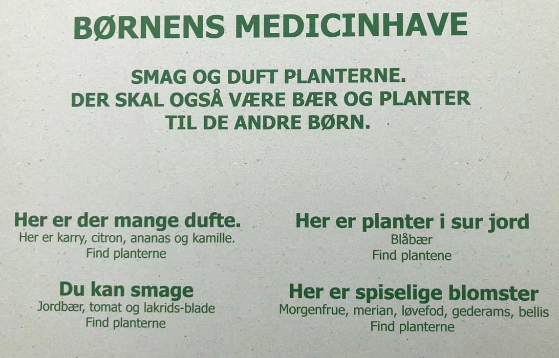Skilt ved indgangen til Børnenes Medicinhave.